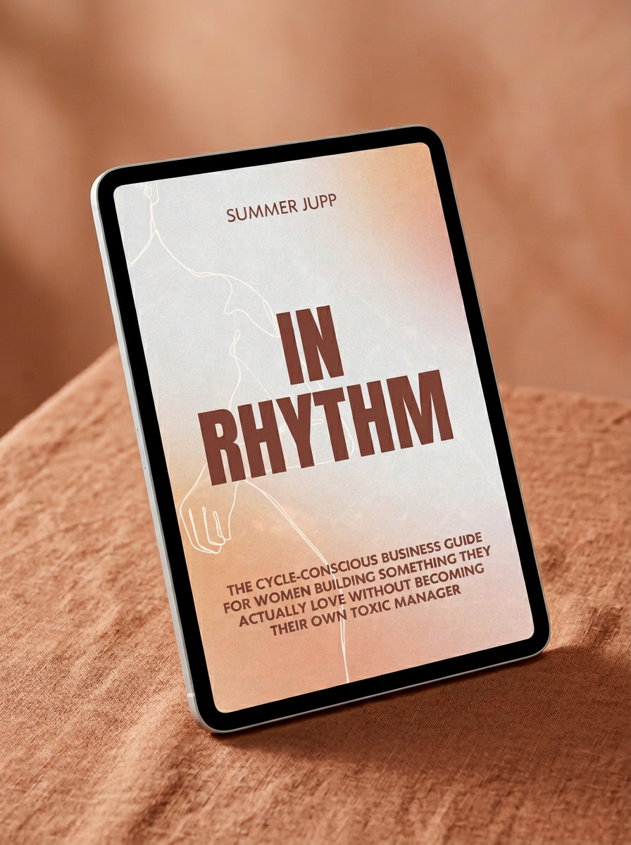 In Rhythm e-book by Summer Jupp shown on an iPad resting on warm clay linen