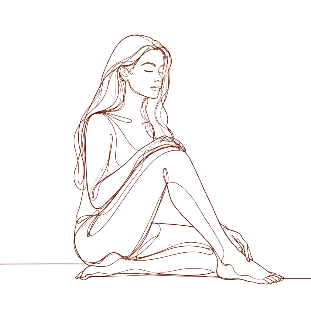 Single-line illustration of a woman seated in a calm meditative pose