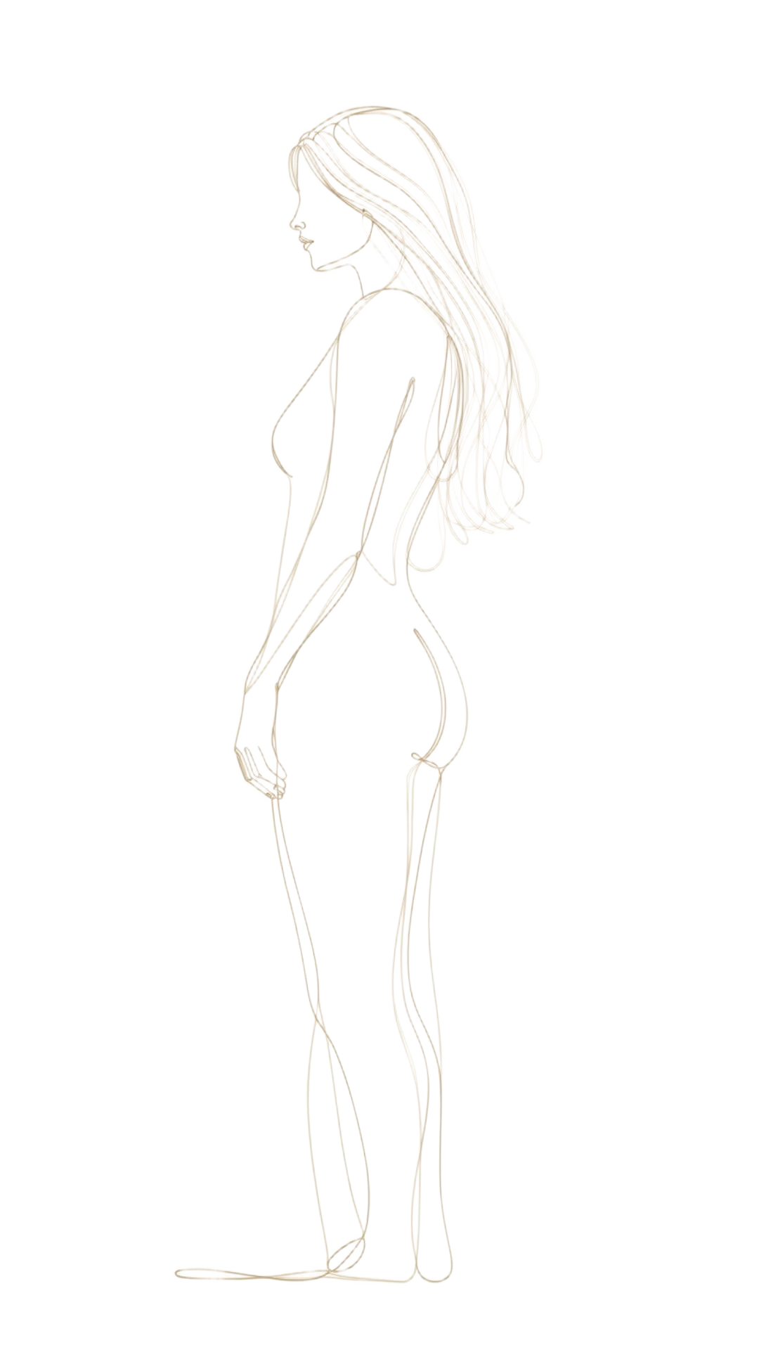 Single-line illustration of a woman standing in profile representing 1:1 coaching with Summer